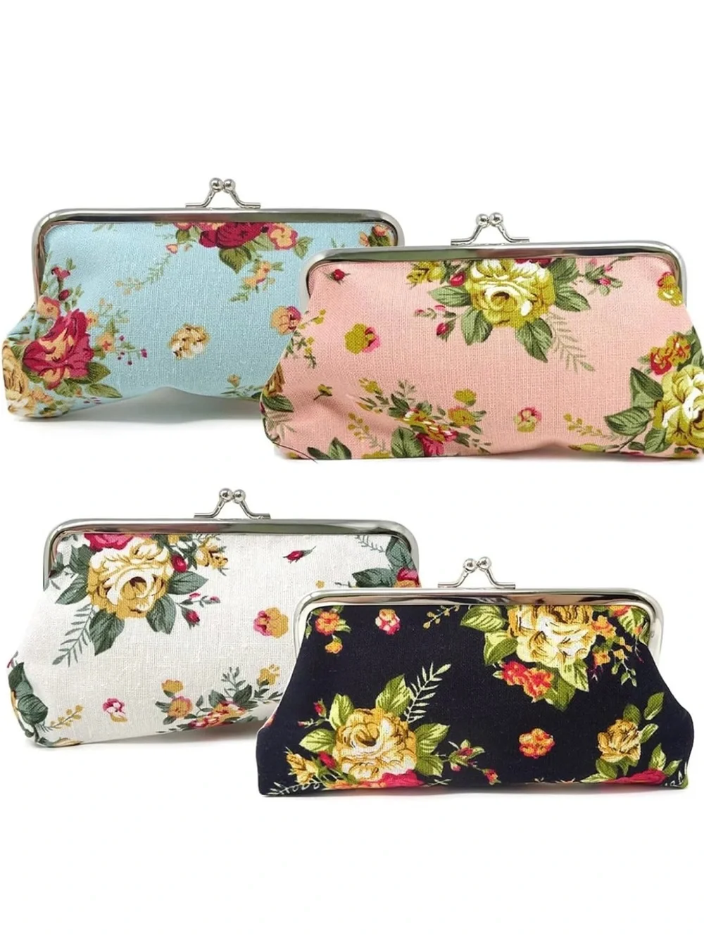 Floral Vintage- style Snap-Top Clutch - Yellow & Pink Floral